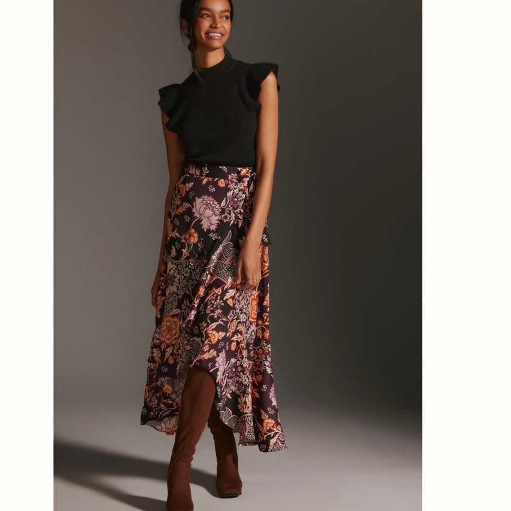 NWT Anthropologie Maeve Ruffled True Wrap Floral Flowy Maxi Skirt - Picture 4 of 17